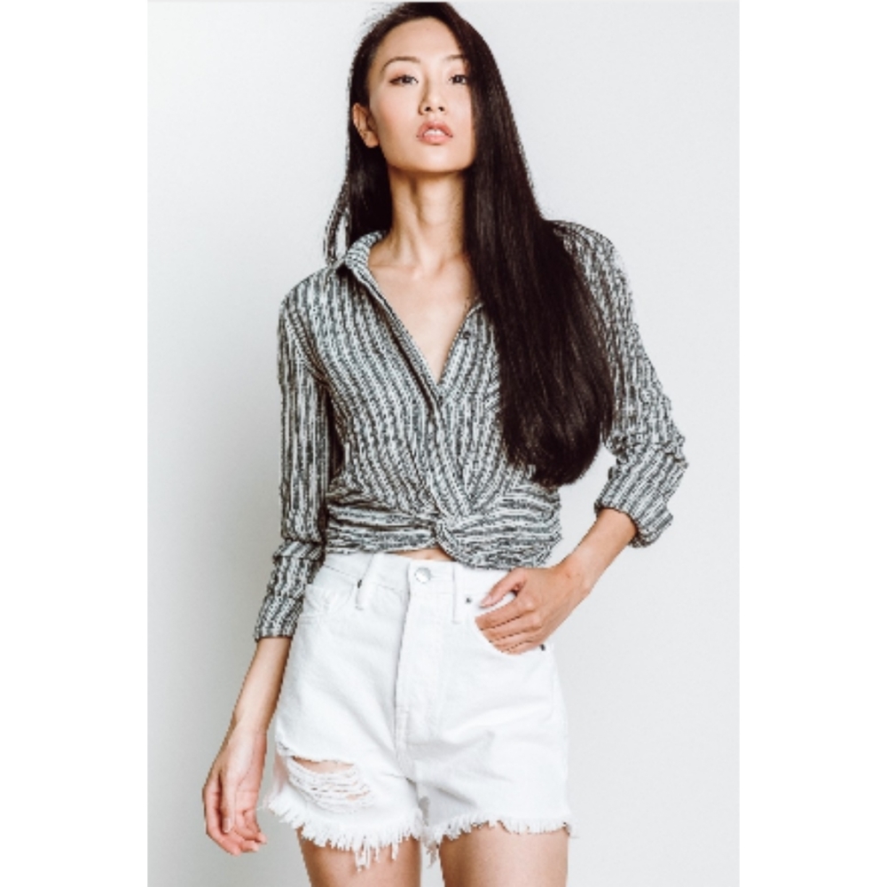 Free People Black and White Striped Top